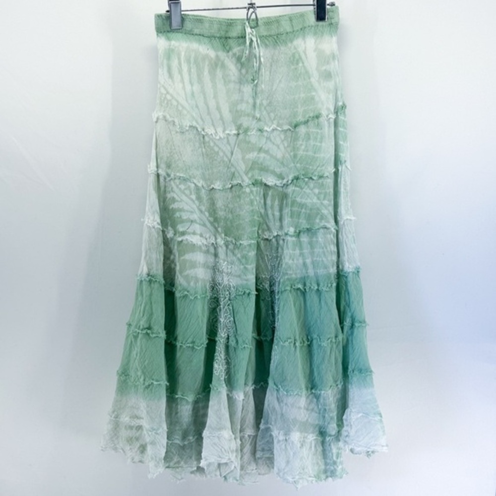 Vintage Metrowear Green Tie-Dye Boho Tiered Midi Fairy Skirt